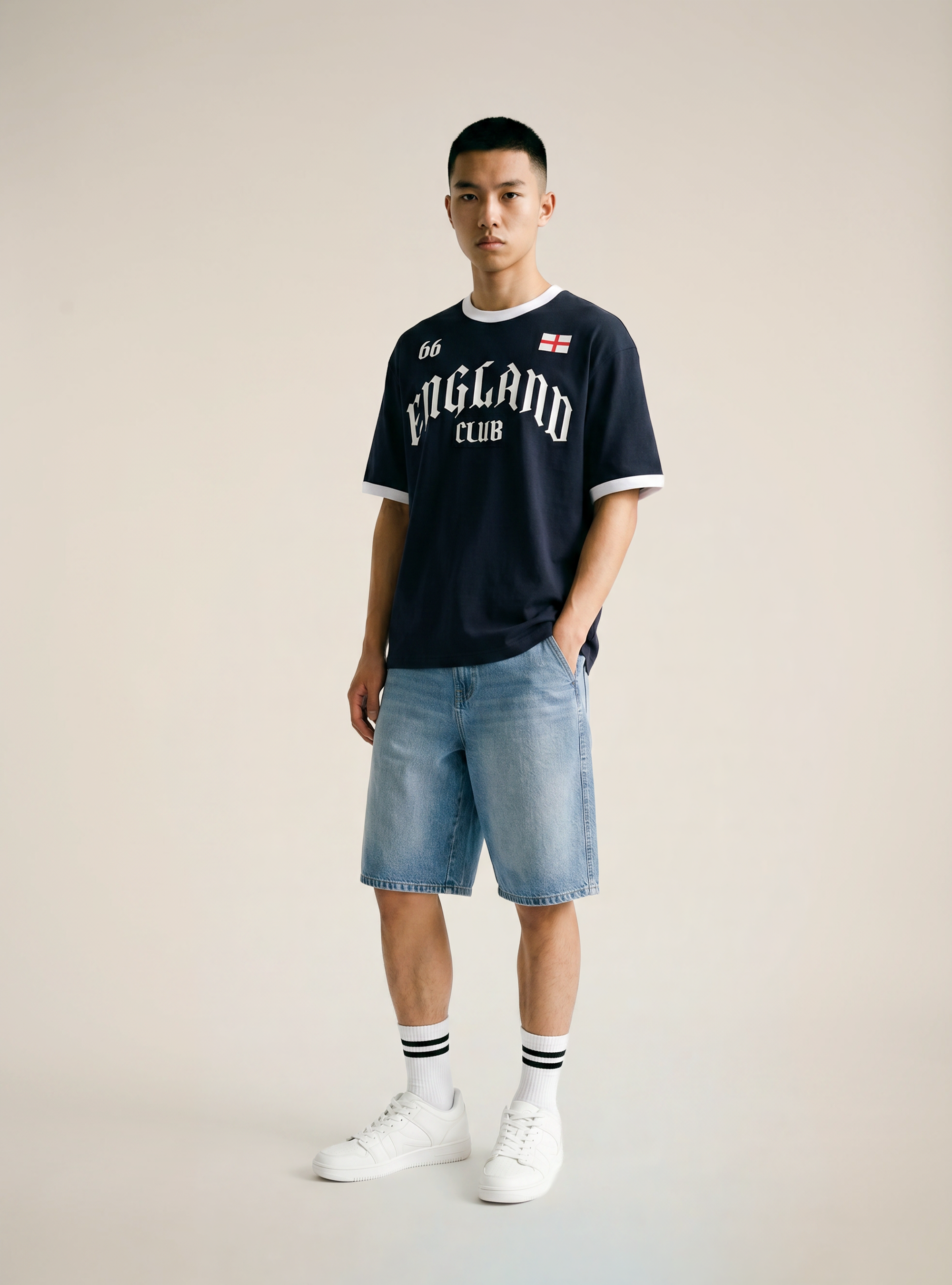 T-shirt boxy fit con stampa mondiali, NA1 NAVY DARK